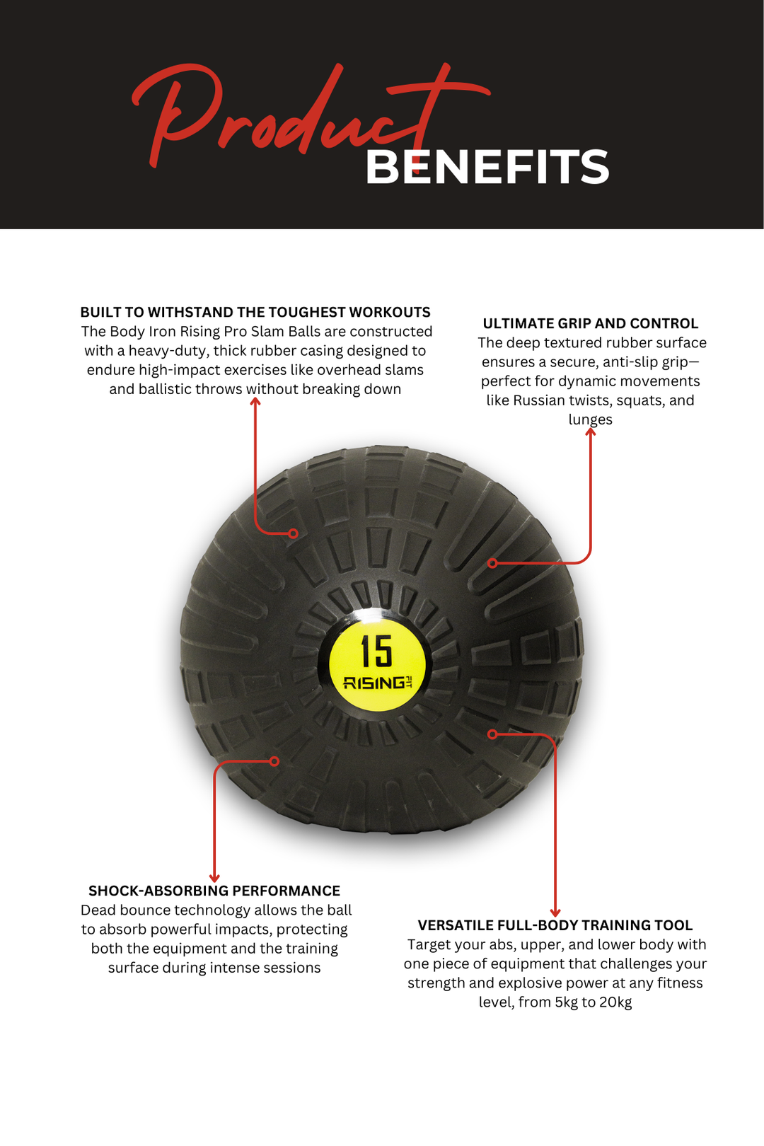 Body Iron Rising Pro Commercial Slam Ball 15kg