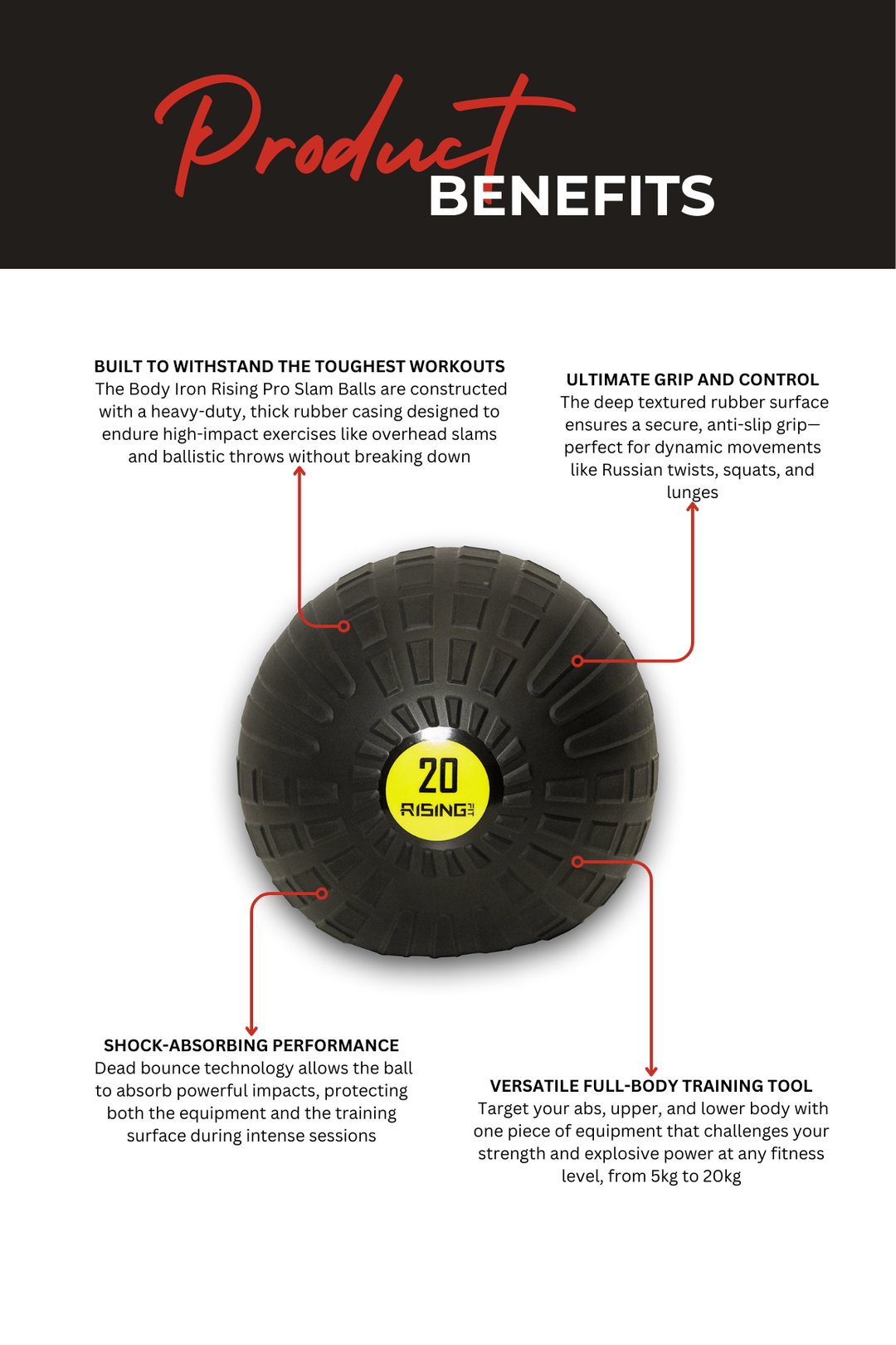 Body Iron Rising Pro Commercial Slam Ball 20kg