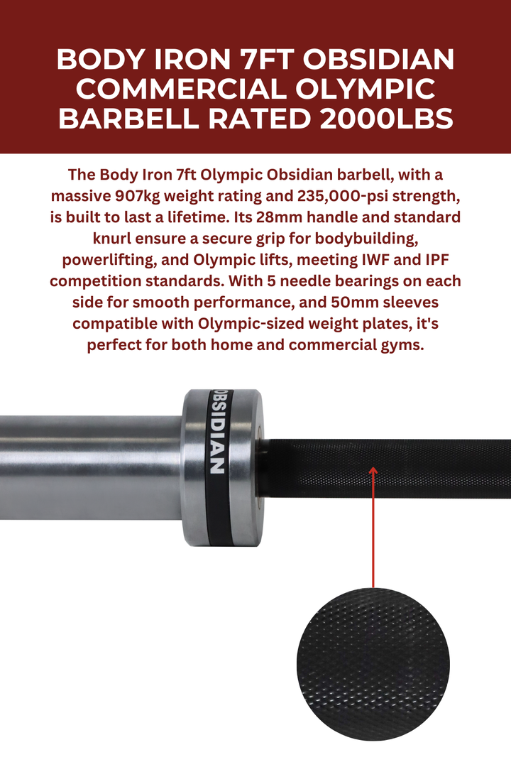 Body Iron 7ft Obsidian Commercial Olympic Barbell Rated 2000lbs
