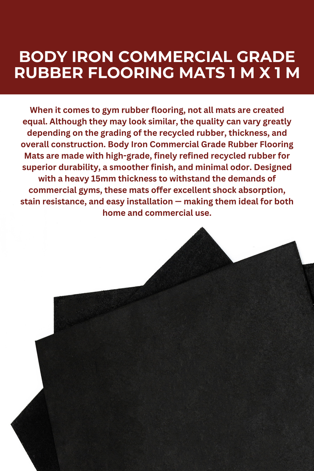 Body Iron Commercial Grade Rubber Flooring Mats 1 m x 1 m  (2 Qty)