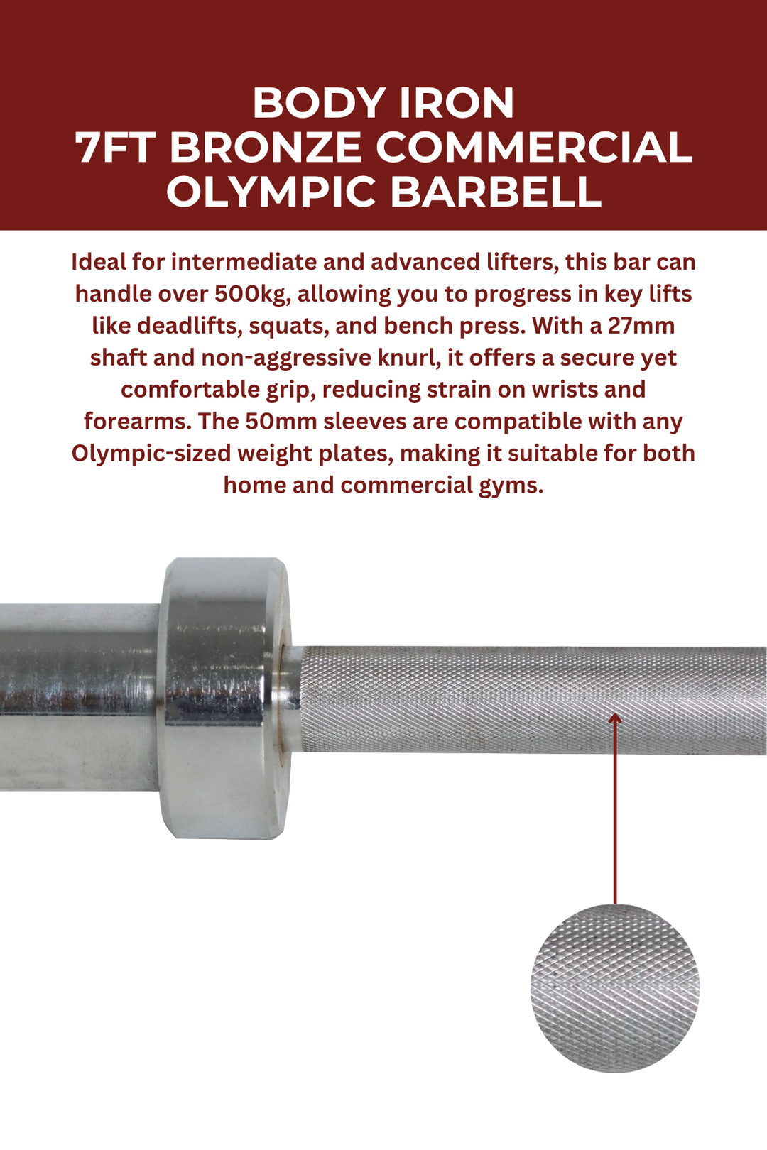 Body Iron 7ft Bronze Commercial Olympic Barbell