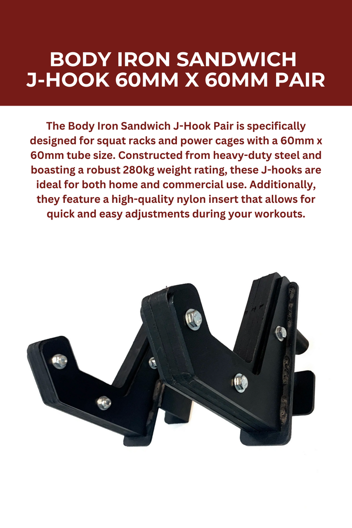 Body Iron Sandwich J-Hook 60mm x 60mm Pair