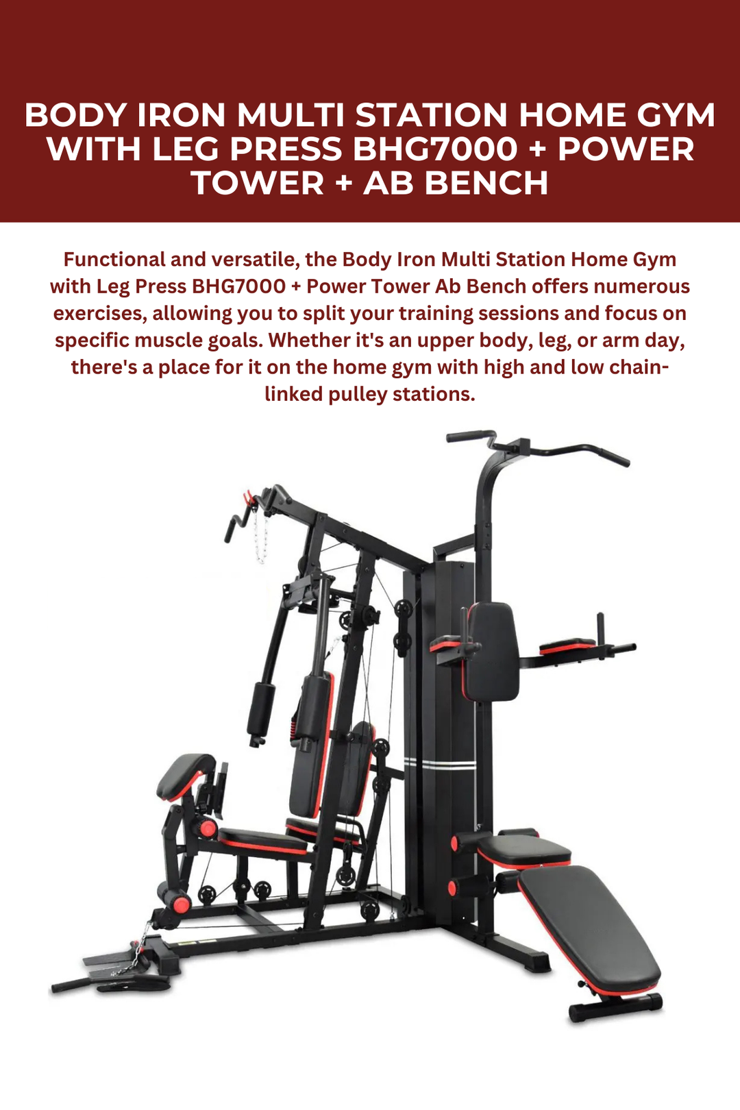 Body Iron Multi Station Home Gym With Leg Press BHG7000 + Power Tower + Ab Bench