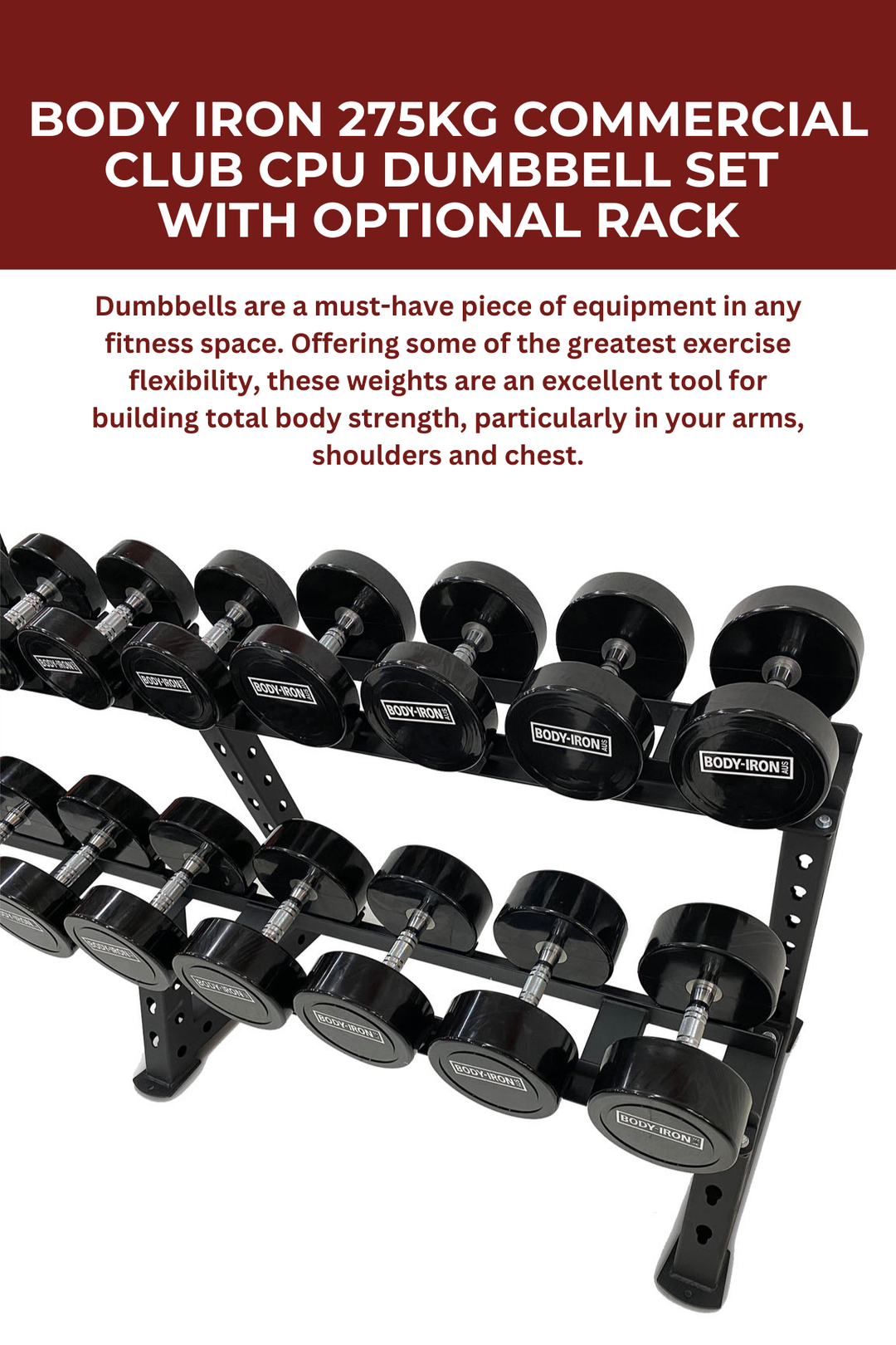 Body Iron 275kg Commercial Club CPU Dumbbell Set with Optional Rack