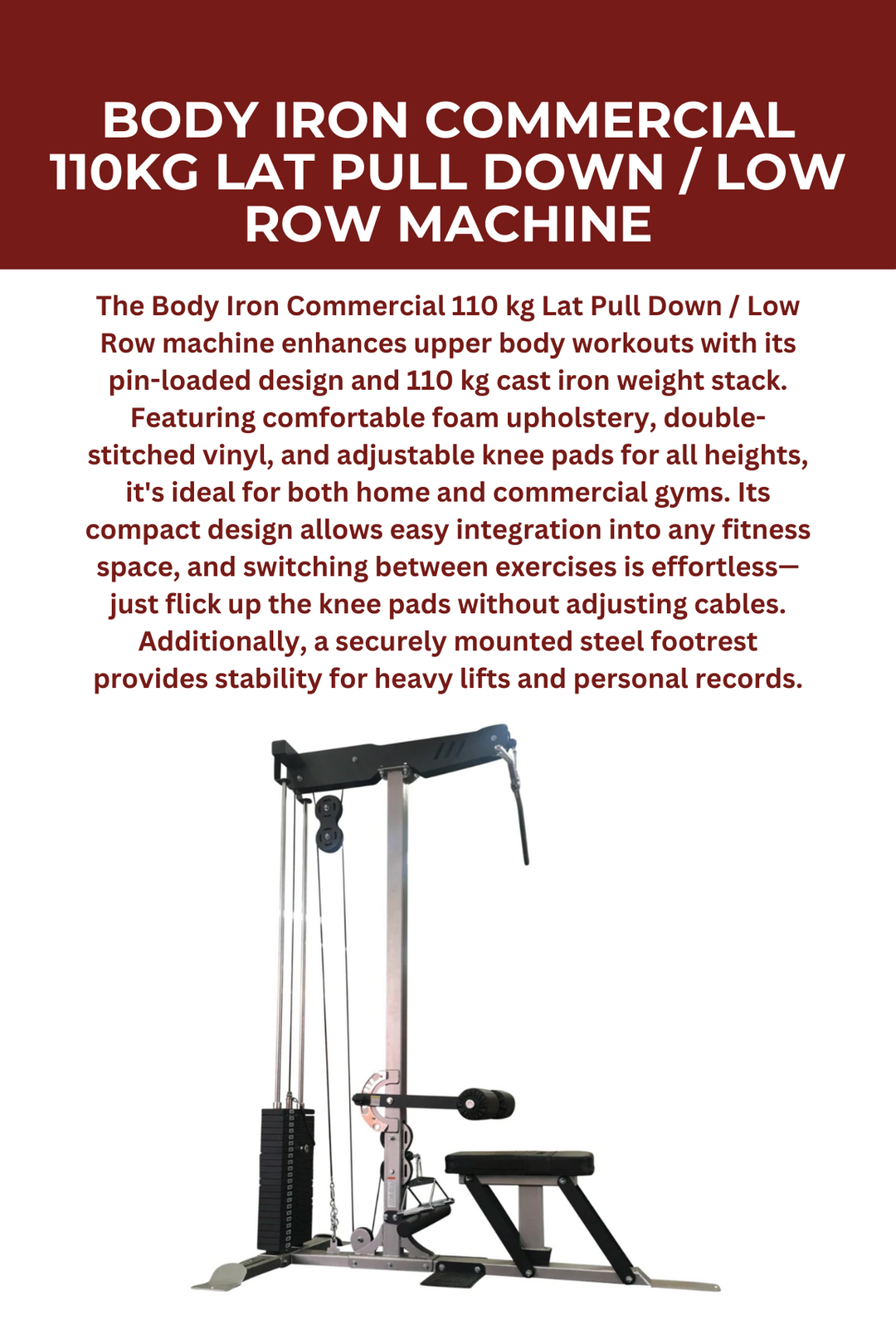 Body Iron Commercial 110kg Lat Pull Down / Low Row Machine