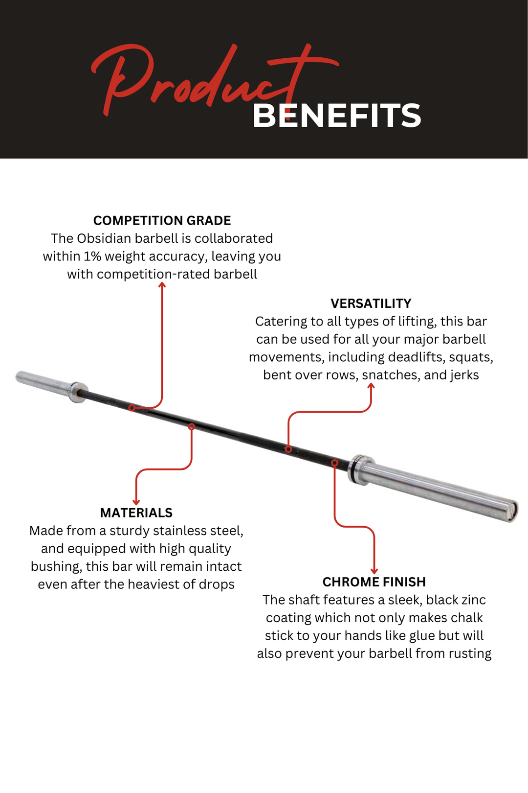 Body Iron 7ft Obsidian Commercial Olympic Barbell Rated 2000lbs