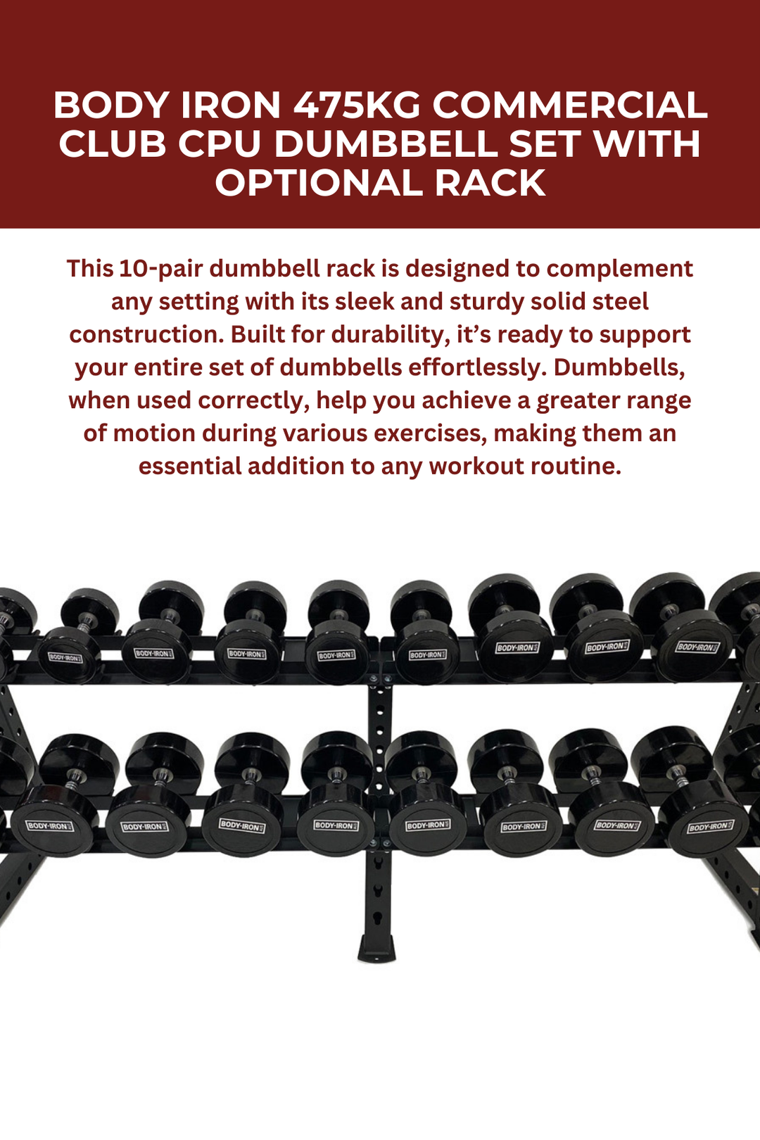 Body Iron 475kg Commercial Club CPU Dumbbell Set with Optional Rack