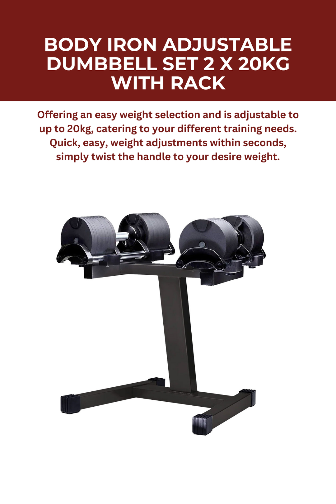 Body Iron Adjustable Dumbbell Set 2 X 20KG with Rack