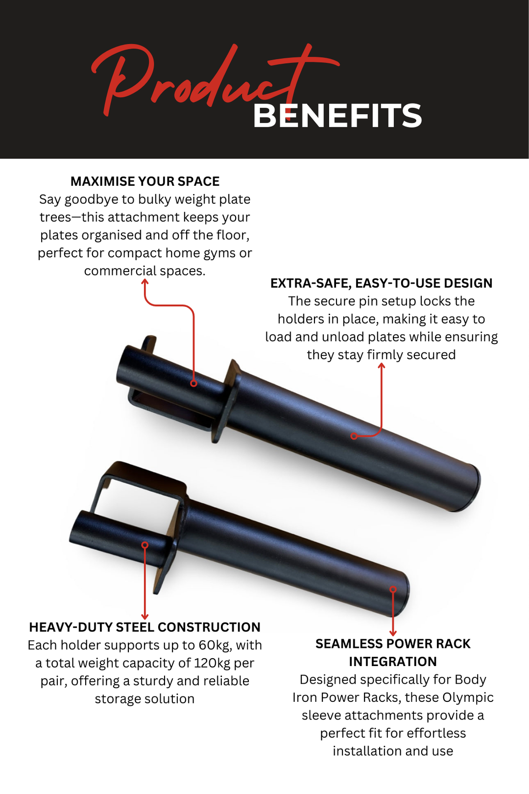 Body Iron CX/Studio Back Olympic Weight Storage Attachment Pair