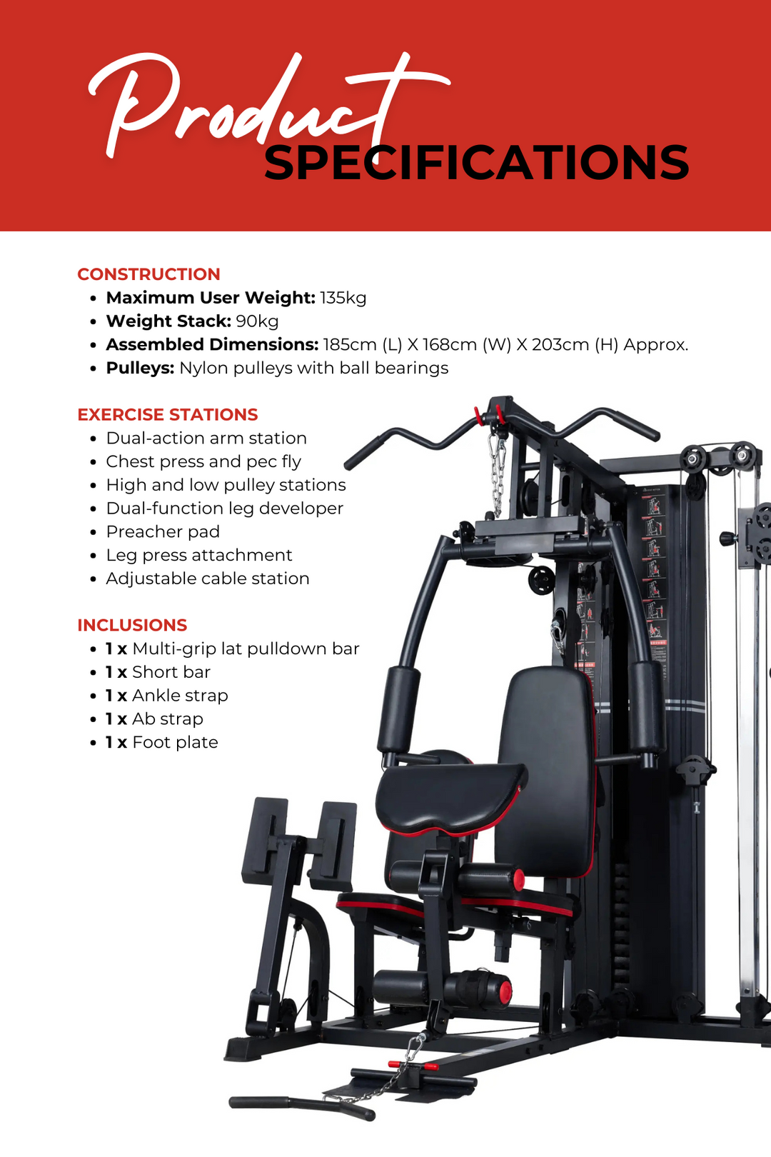 Body Iron Multi Station Home Gym With Leg Press BHG8000 + Adjustable Cable Station