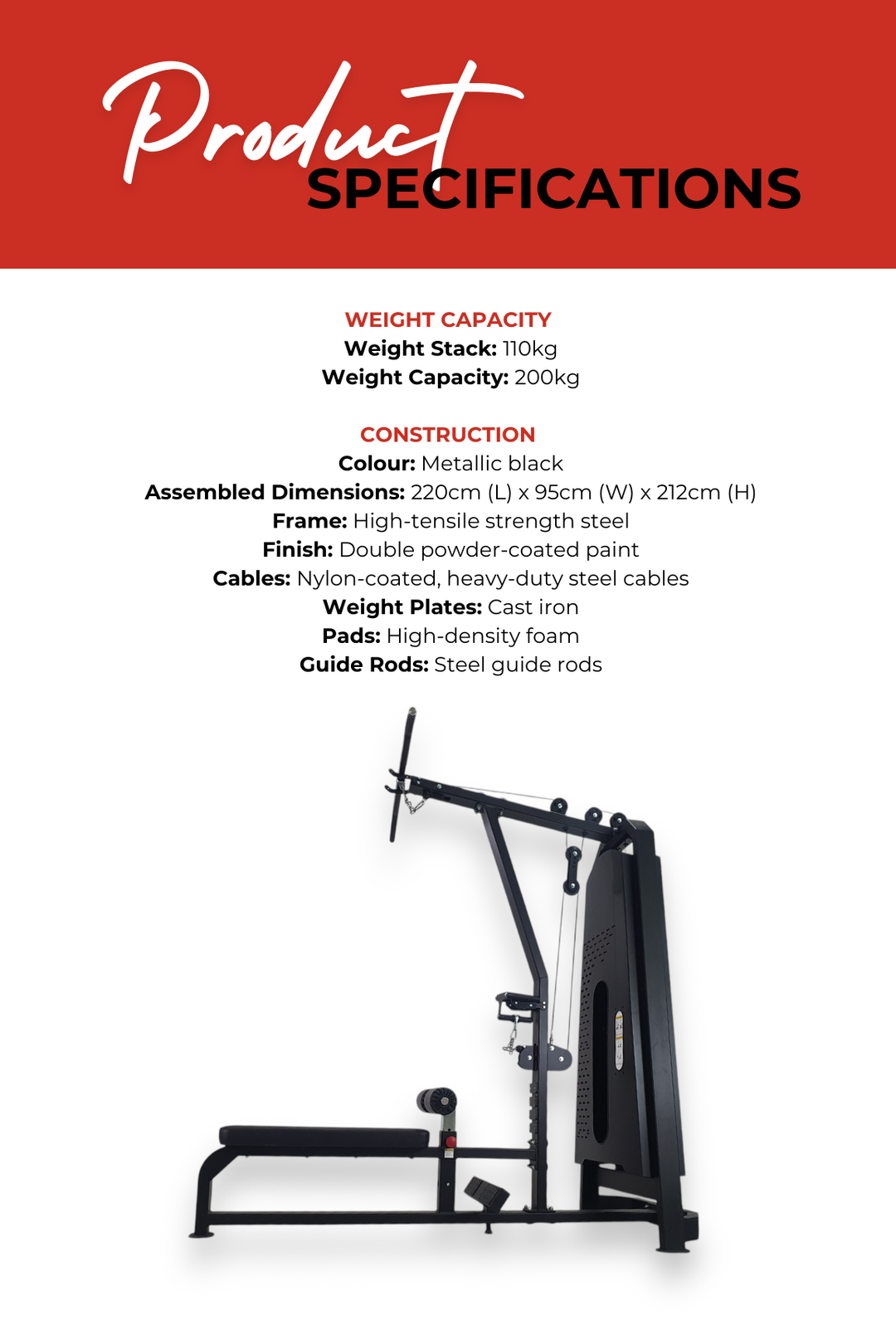 Body Iron Commercial Pro Elite Lat Pull Down / Low Row Machine