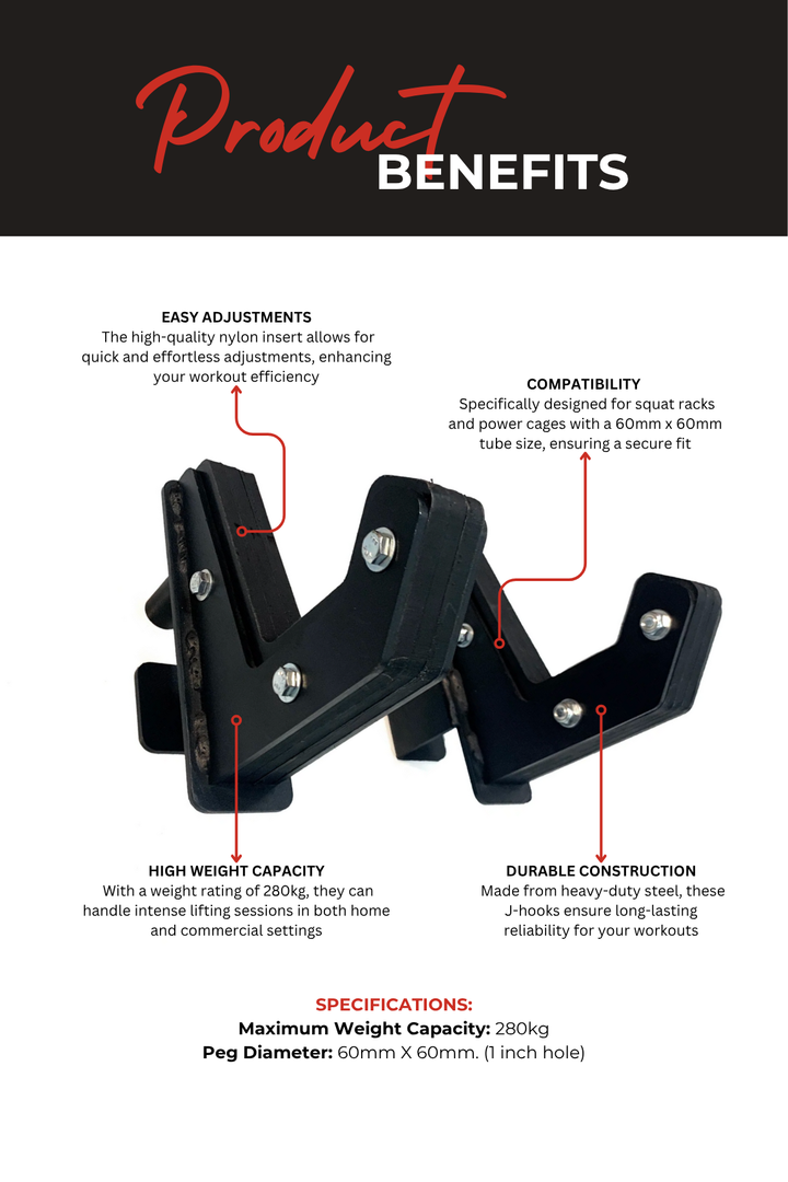 Body Iron Sandwich J-Hook 60mm x 60mm Pair