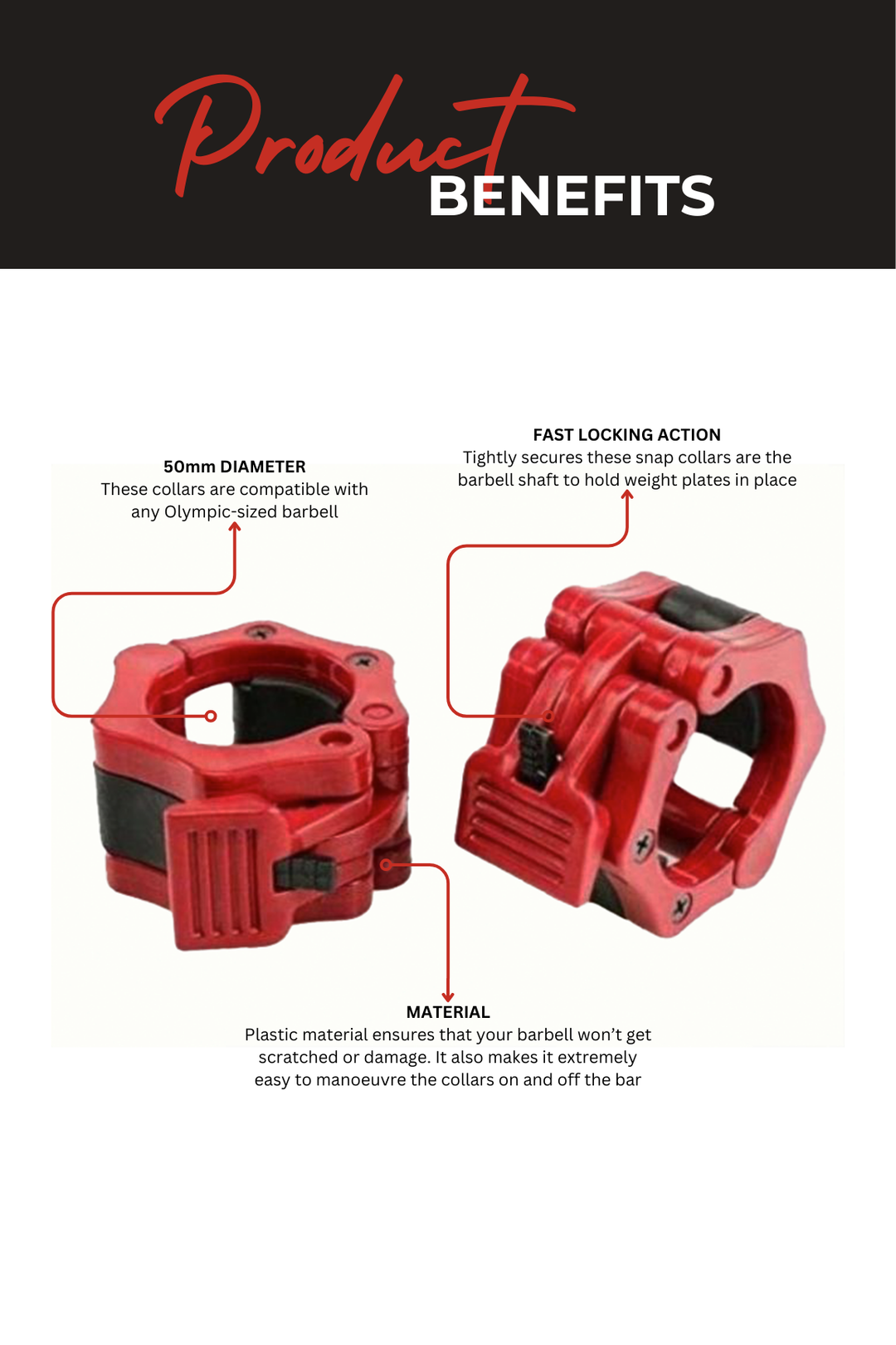 Body Iron Olympic Barbell Snap Locks (Red)