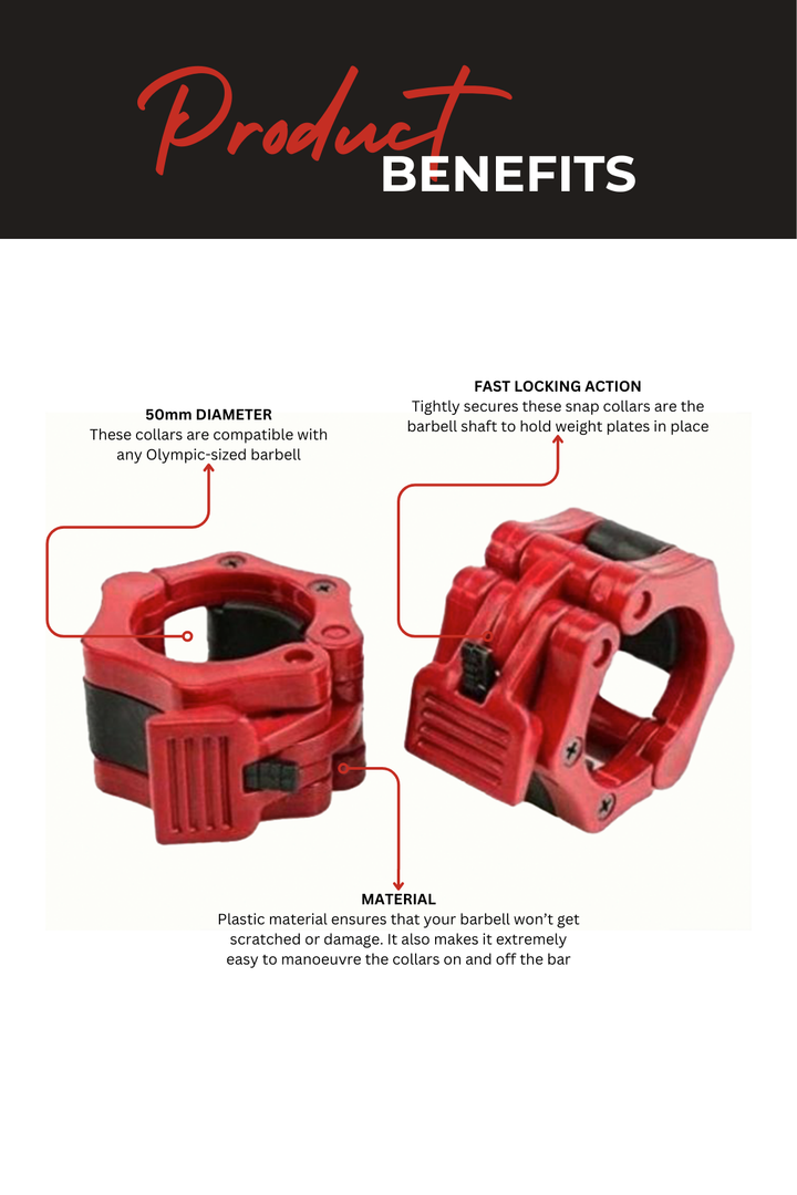 Body Iron Olympic Barbell Snap Locks (Red)
