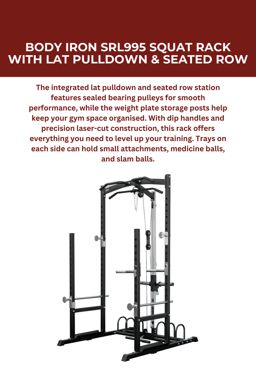 ชั้นวางสควอท Body Iron SRL995 พร้อม Lat Pulldown และ Seated Row