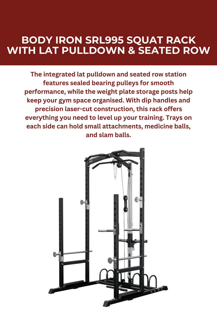 ชั้นวางสควอท Body Iron SRL995 พร้อม Lat Pulldown และ Seated Row