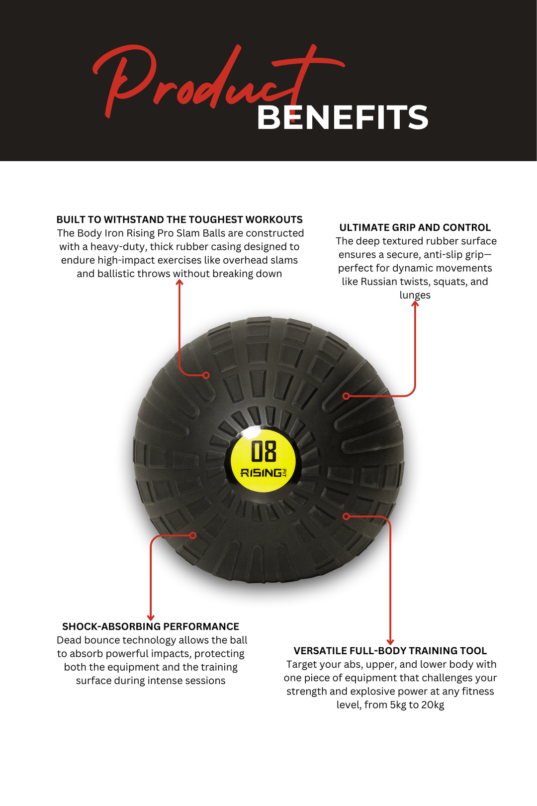 Body Iron Rising Pro Commercial Slam Ball 8kg