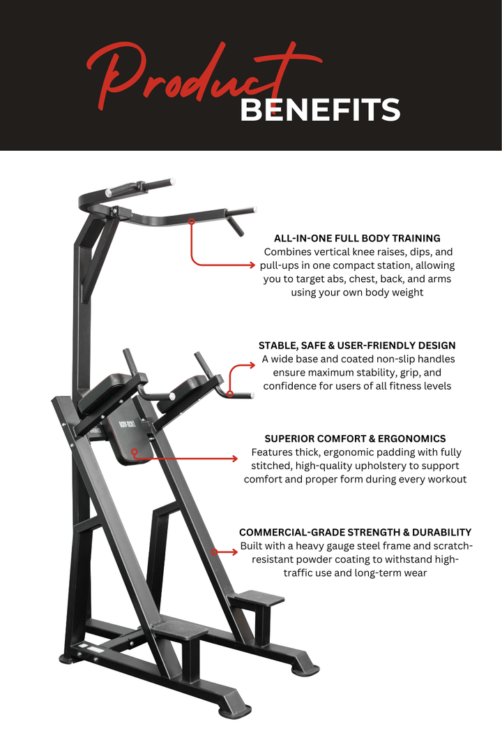 Body Iron Commercial Vertical Knee Raise / Dip / Pull Up Power Tower