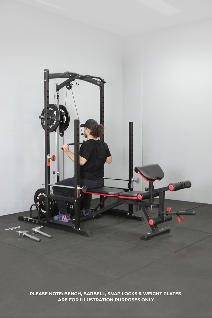 Body Iron SRL995 Squat Rack with Lat Pulldown & Seated Row