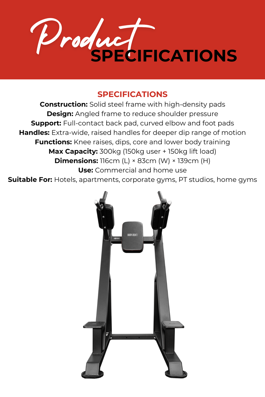 Body Iron Commercial Pro Knee Raise Dip Station