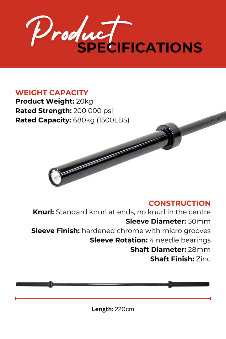 Body Iron 7ft Titan Commercial Olympic Barbell Rated 1500lbs