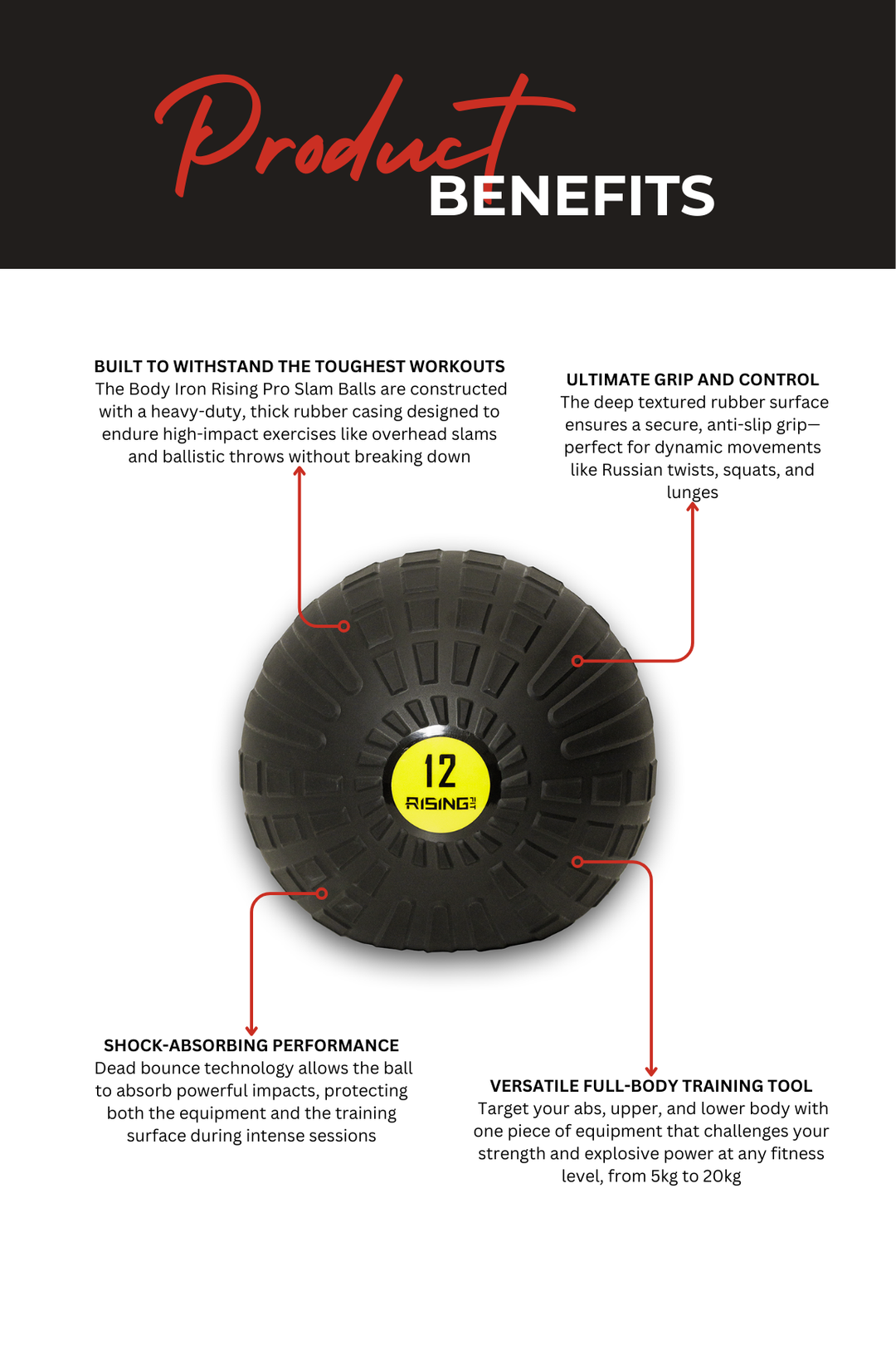 Body Iron Rising Pro Commercial Slam Ball 12kg