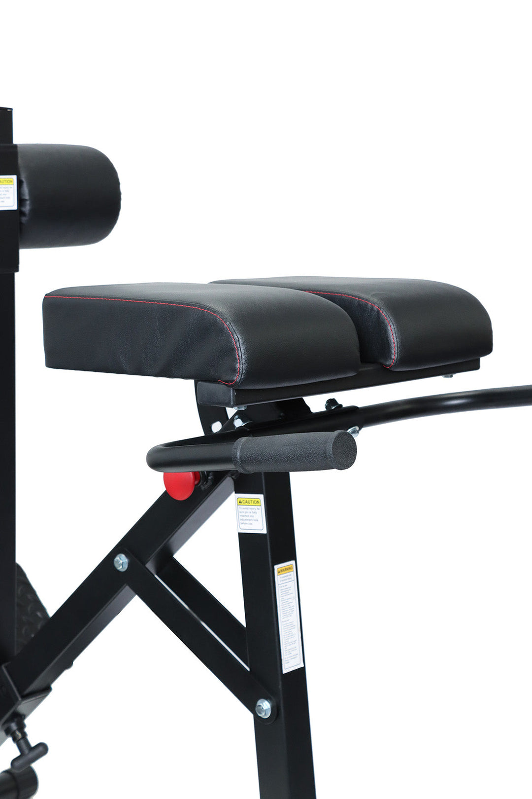 Close up of handles and arm pads for the roman chair